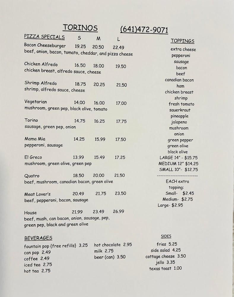 Torino Pizza & Steak House Menu image 1